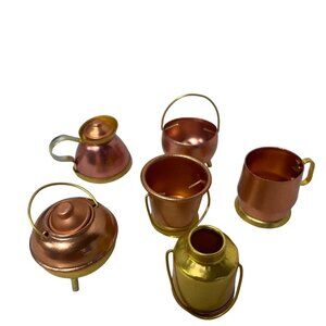 Copper Brass Colored Miniature Kettles Bowls Pots Pails Doll House